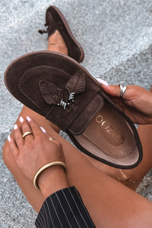Mocasini barefoot din piele naturală întoarsă, maro