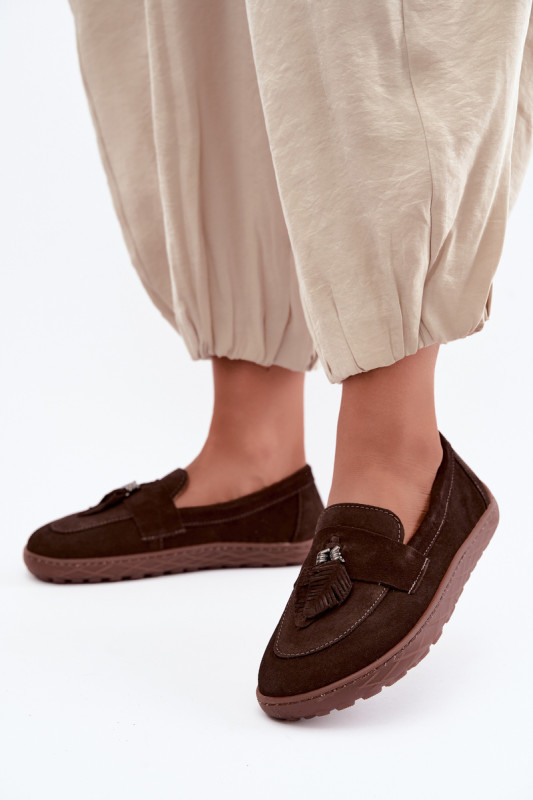 Mocasini barefoot din piele naturală întoarsă, maro