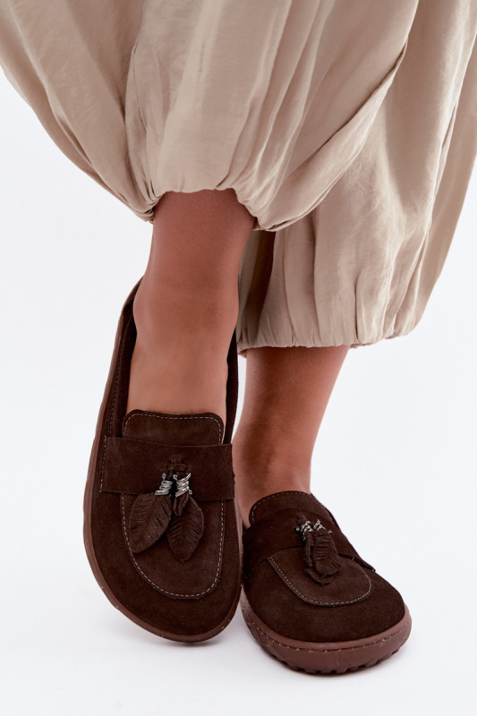 Mocasini barefoot din piele naturală întoarsă, maro