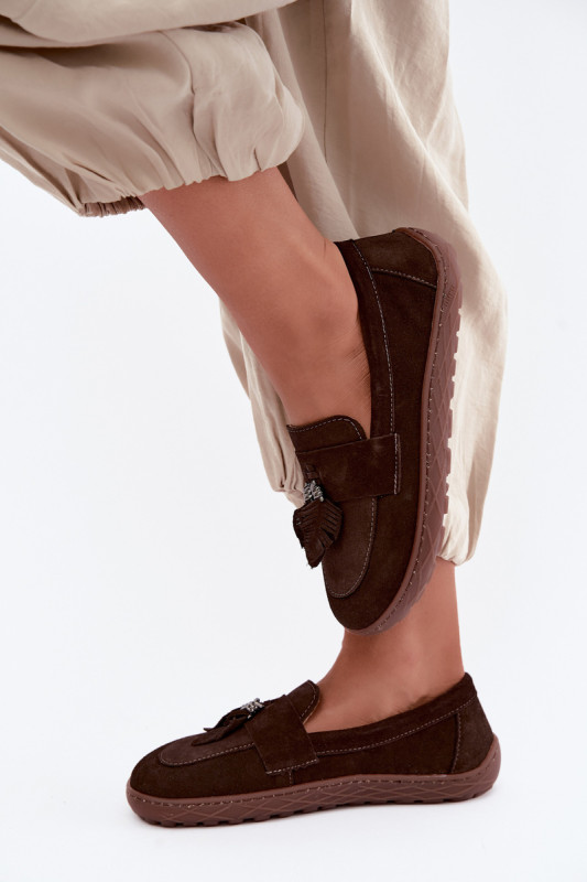 Mocasini barefoot din piele naturală întoarsă, maro