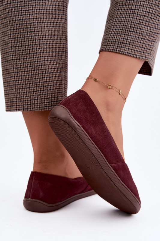 Balerini barefoot din piele întoarsă naturală bordo
