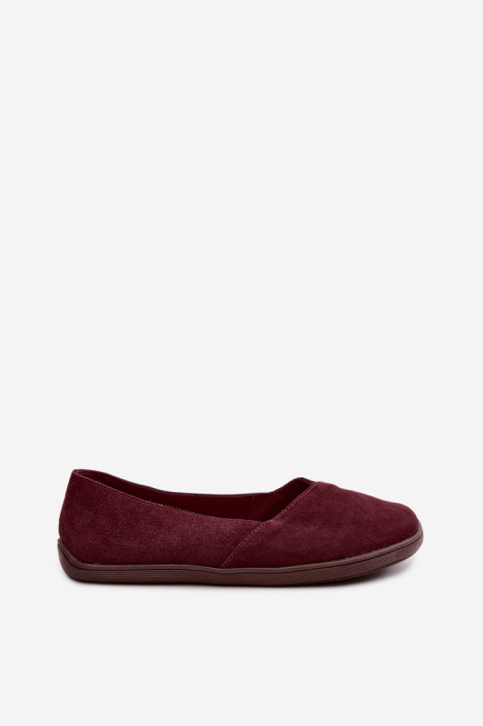 Balerini barefoot din piele întoarsă naturală bordo
