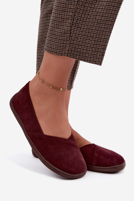 Balerini barefoot din piele întoarsă naturală bordo
