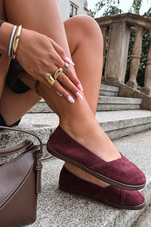 Balerini barefoot din piele întoarsă naturală bordo