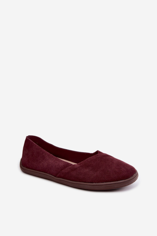 Balerini barefoot din piele întoarsă naturală bordo