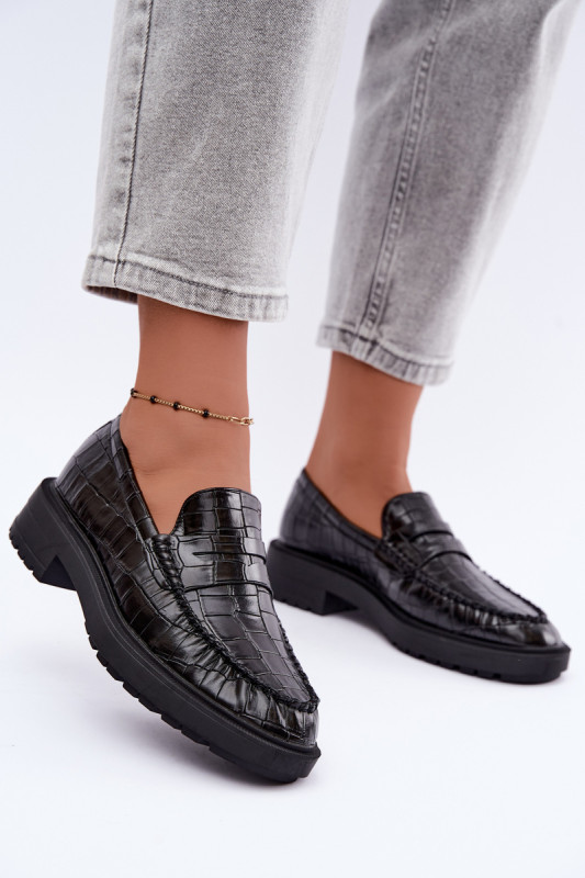 Mocasini negri cu model embosat