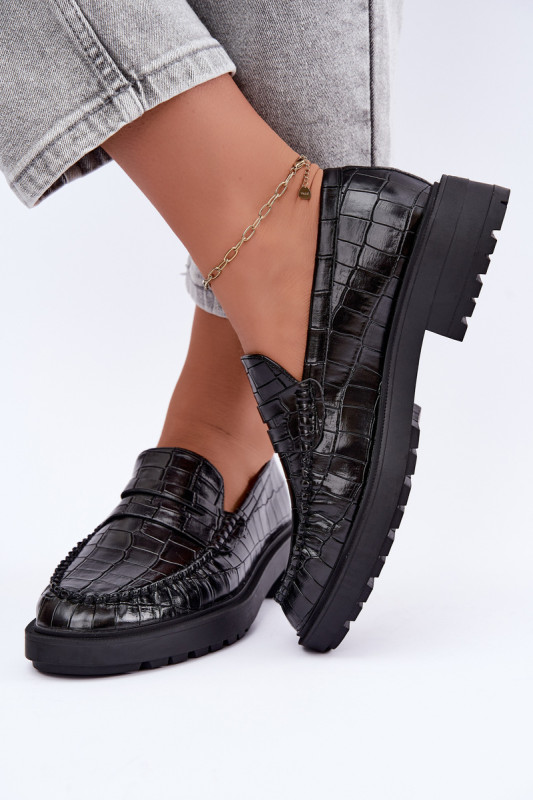 Mocasini negri cu model embosat