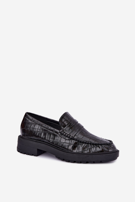 Mocasini negri cu model embosat