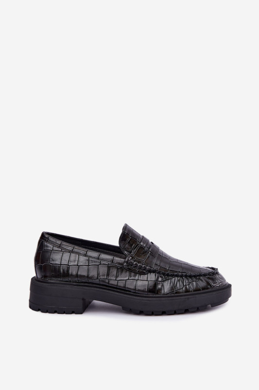 Mocasini negri cu model embosat