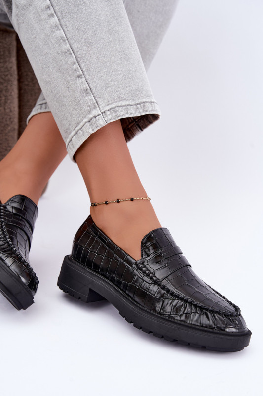 Mocasini negri cu model embosat
