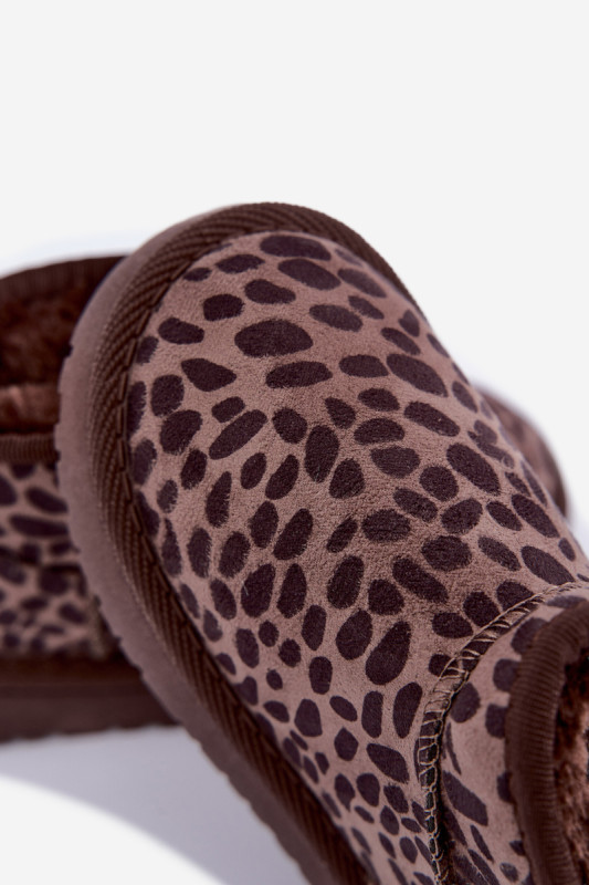 Cizme de zăpadă cu imprimeu leopard, maro, din piele ecologică întoarsă