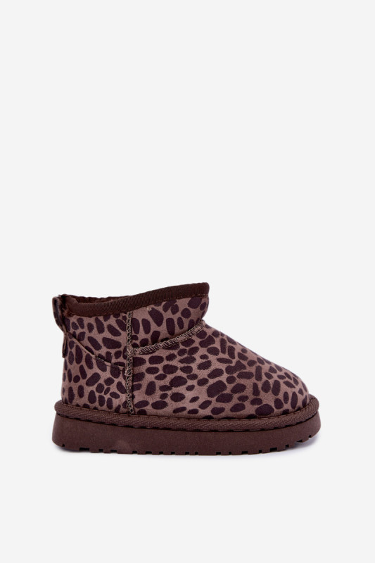 Cizme de zăpadă cu imprimeu leopard, maro, din piele ecologică întoarsă