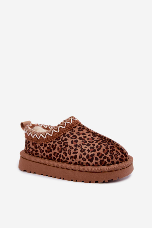 Cizme de zăpadă maro cu broderie leopard