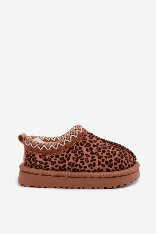 Cizme de zăpadă maro cu broderie leopard