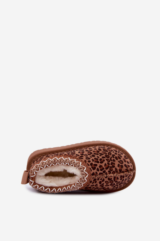 Cizme de zăpadă maro cu broderie leopard