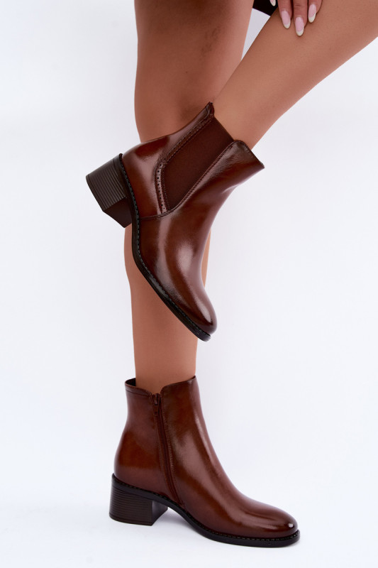 Ghete maro din piele ecologică cu toc bloc
