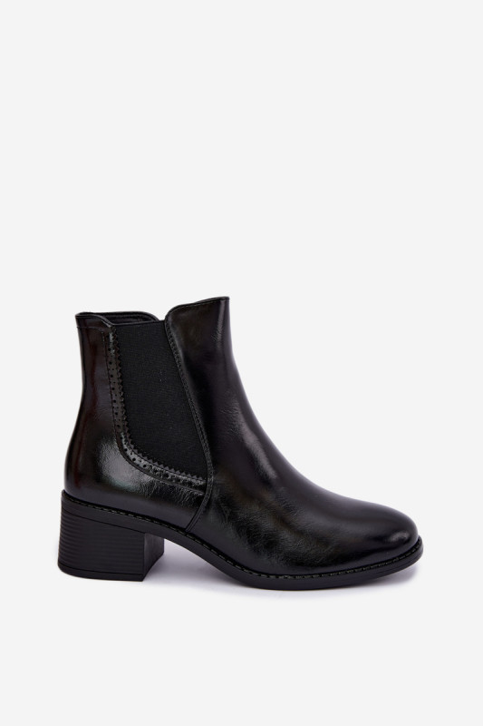 Ghete negre din piele ecologică cu toc gros
