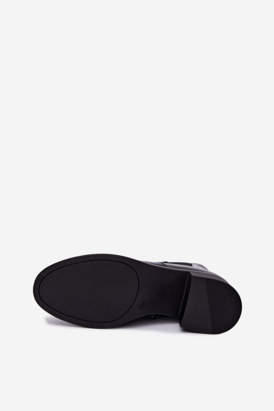 Ghete negre din piele ecologică cu toc gros