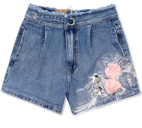 Pantaloni scurți din denim cu aplicație florală