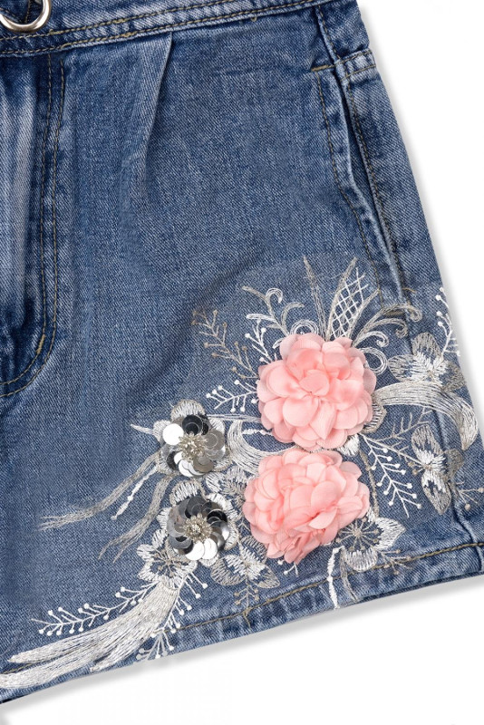 Pantaloni scurți din denim cu aplicație florală