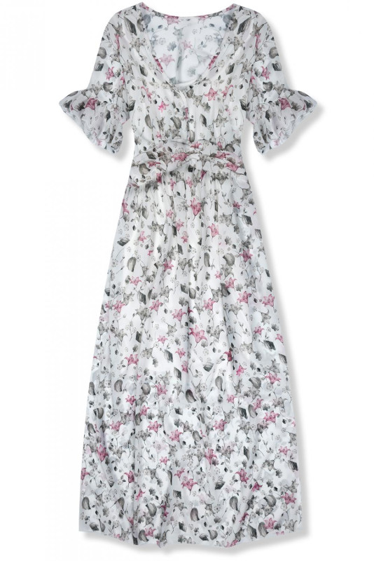 Rochie albă maxi cu flori Rafaela