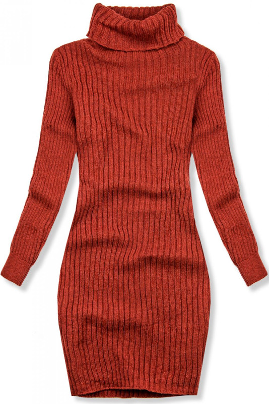 Rochie teracotă din tricot cu guler înalt