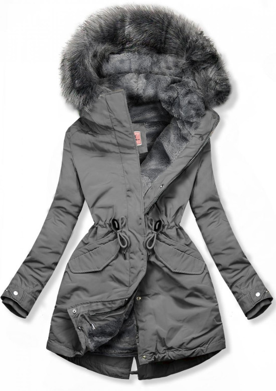 Parka de iarnă îmblănită gri