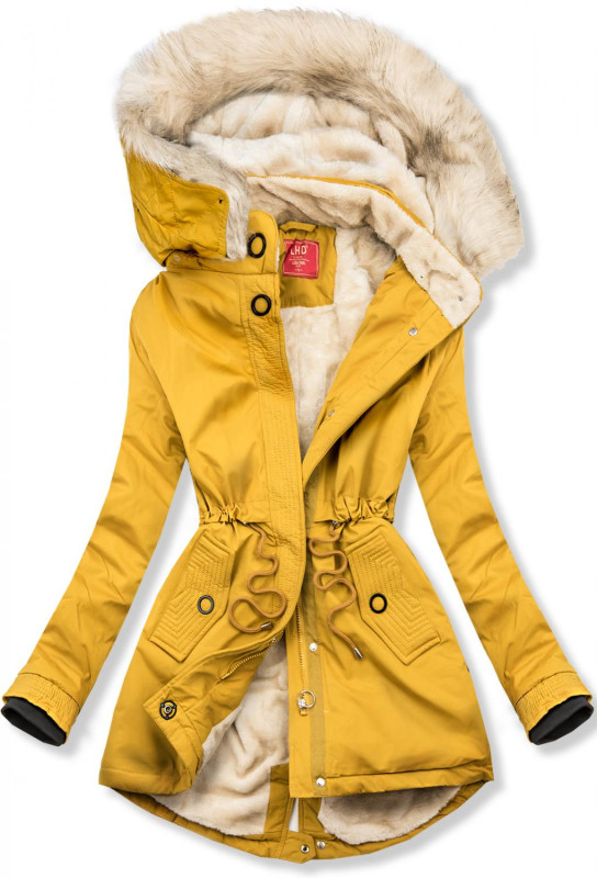 Parka galbenă cu căptușeală călduroasă