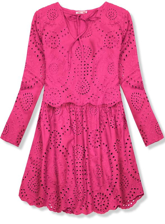 Rochie fuchsia cu broderie perforată