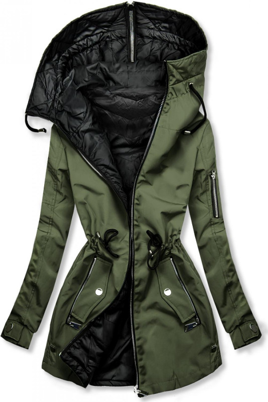 Parka reversibilă de primăvară kaki/neagră