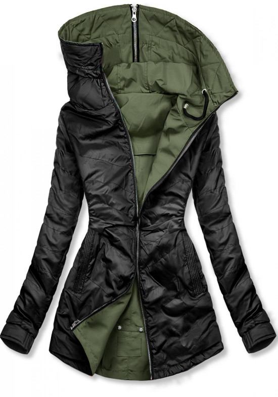 Parka reversibilă de primăvară kaki/neagră