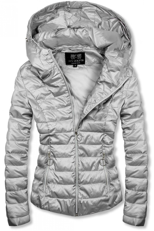 Geacă matlasată de primăvară gri cu glugă