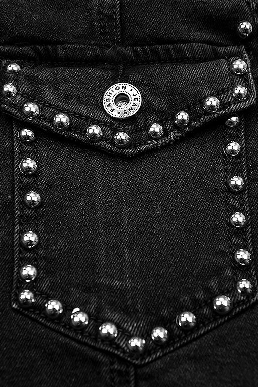 Fustă denim neagră cu capse argintii