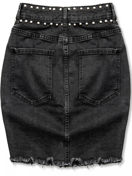 Fustă denim neagră cu capse argintii