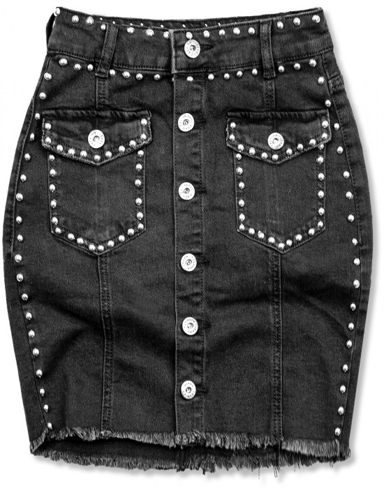 Fustă denim neagră cu capse argintii