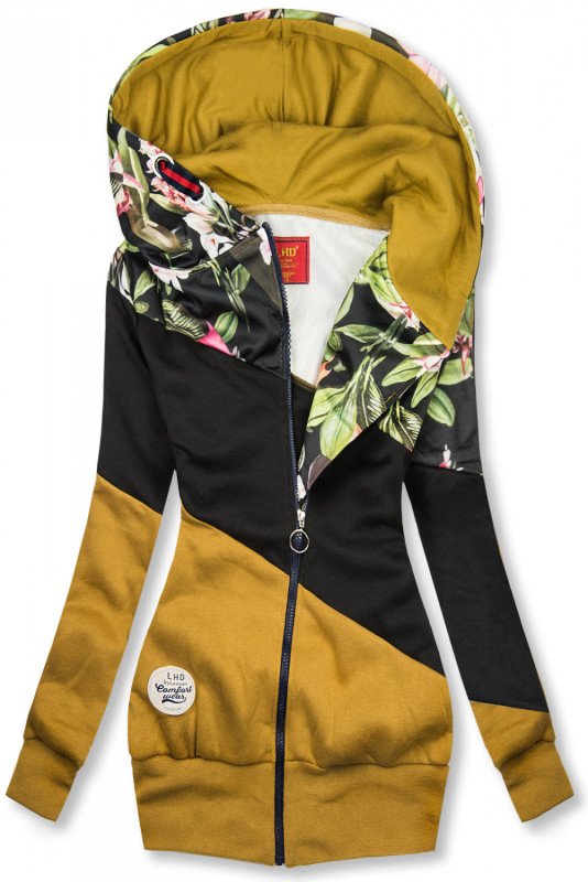 Hanorac floral muștar/negru