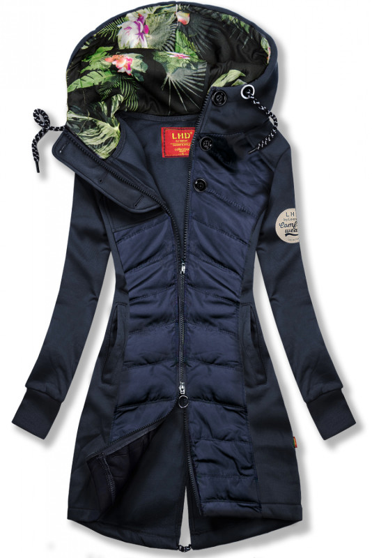 Hanorac bleumarin cu materiale combinate