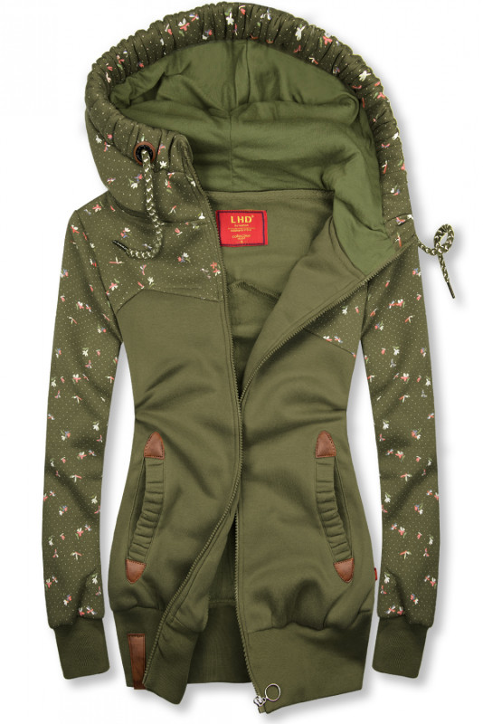 Hanorac kaki cu model floral