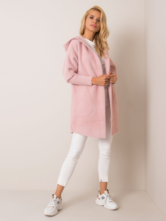 Palton roz deschis din alpaca cu glugă