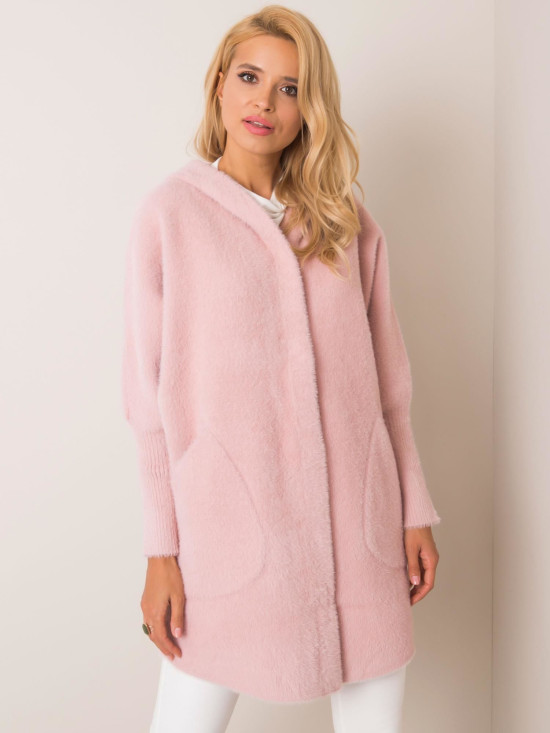 Palton roz deschis din alpaca cu glugă