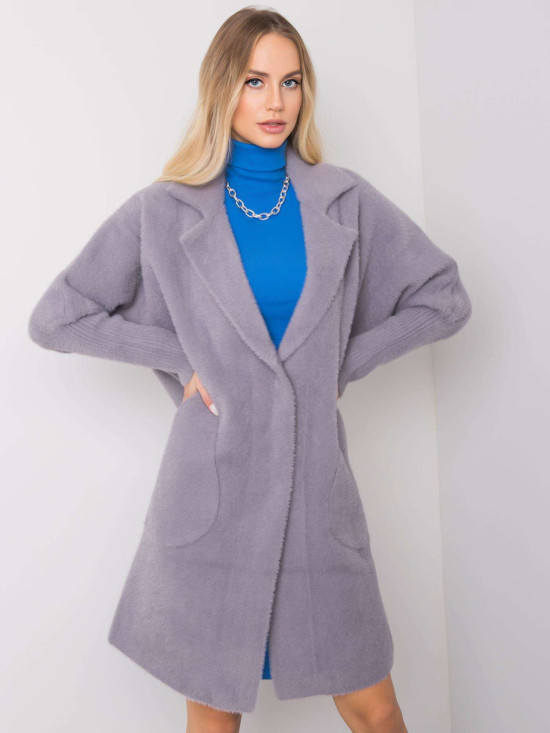 Palton gri din alpaca cu buzunare