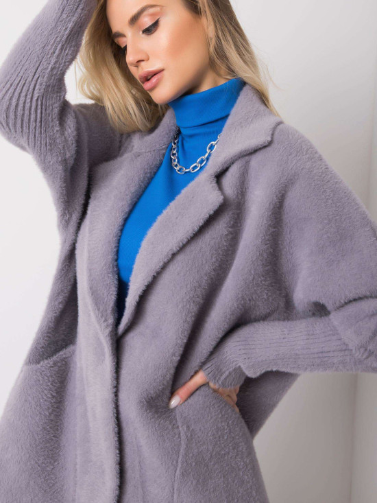Palton gri din alpaca cu buzunare