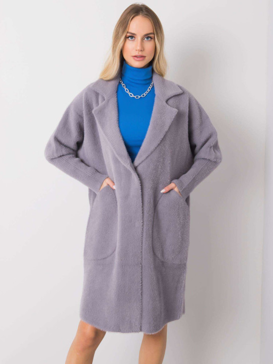 Palton gri din alpaca cu buzunare