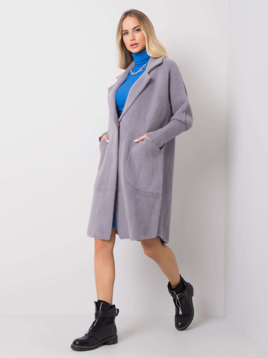 Palton gri din alpaca cu buzunare