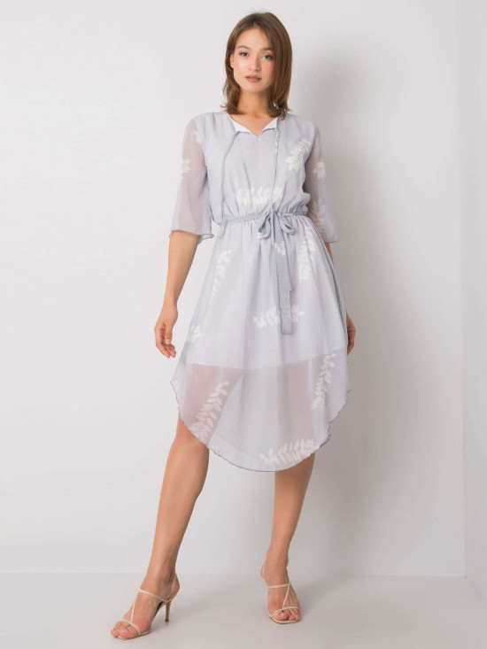 Rochie gri cu motiv floral