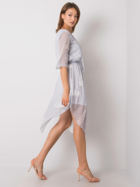 Rochie gri cu motiv floral
