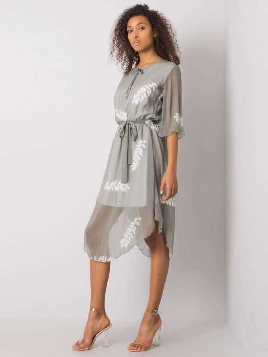 Rochie gri cu motiv floral