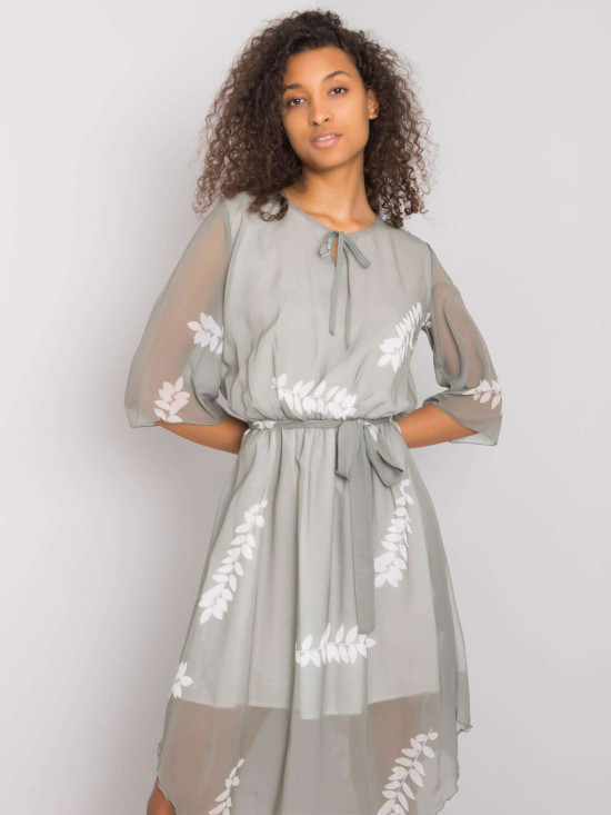 Rochie gri cu motiv floral