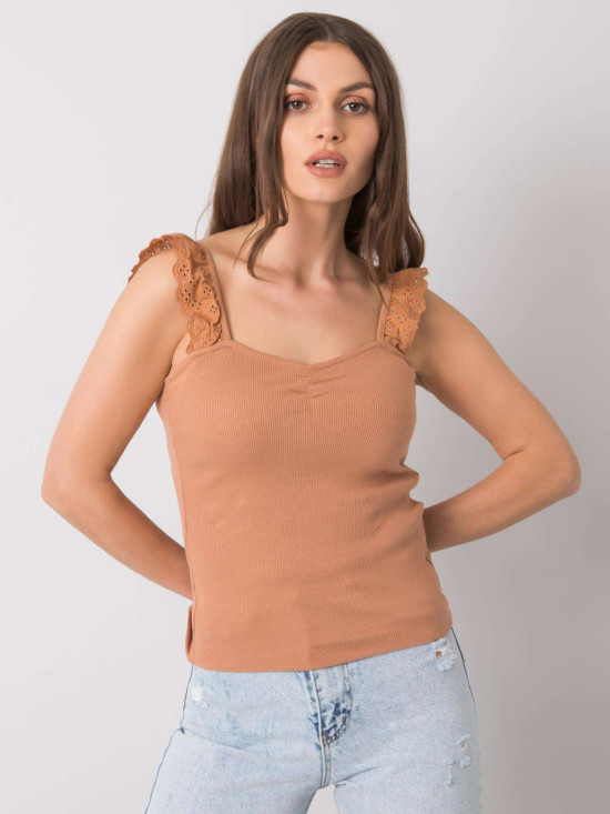 Top din bumbac bej cu model în dungi