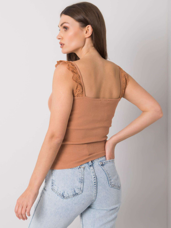 Top din bumbac bej cu model în dungi